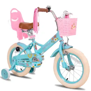 JOYSTAR Little Daisy 16 Inch Kids Bike for 4 5 6 7 Years Girls with Handbrake 16 Children Princess Bicycle with Training Wheels Basket Streamer Toddler Cycle Bikes Blue