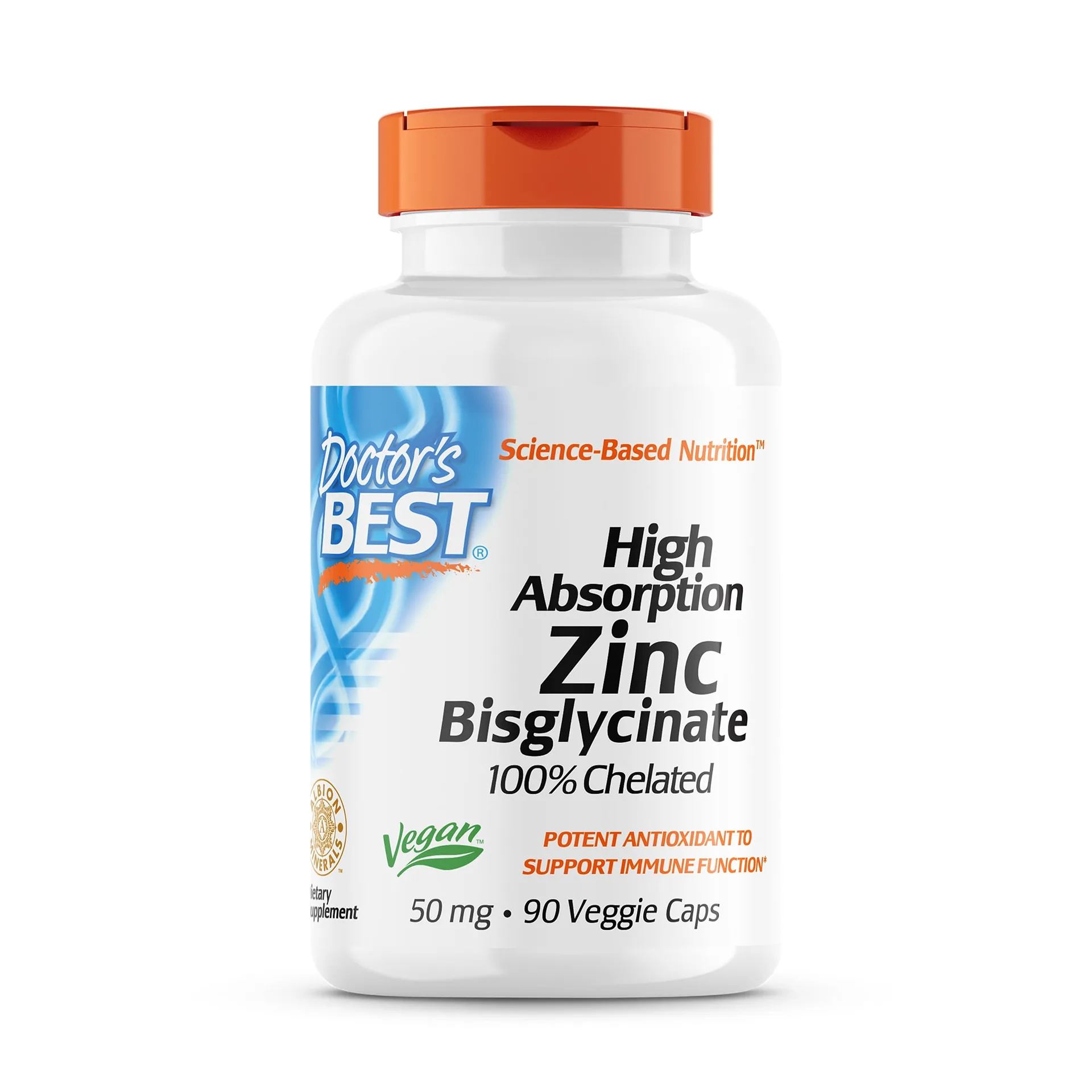 Doctor's Best Zinc Bisglycinate High Absorption 100% Chelated 50mg Veggie Caps | 90 Count