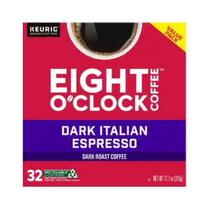 Eight O'Clock Coffee Dark Roast Dark Italian Espresso Coffee Value Pack 32 | 0.34 Ounce K-Cup Pods