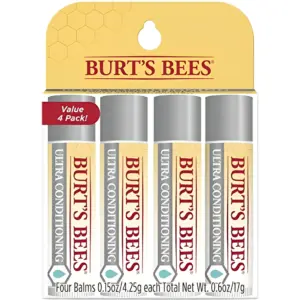 Burt's Bees Lip Balm Stocking Stuffers | Moisturizing Lip Care Christmas Gifts for All Day Hydration | Ultra Conditioning with Shea | Cocoa and Kokum Butter | 100% Natural | 0.15 Ounce Pack of 4