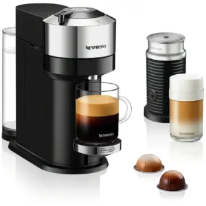 Nespresso By De'Longhi New Vertuo Next Premium Coffee & Espresso Maker Inch Chrome Plus Aeroccino3 Milk Frother Inch Black | Single-Serve Brewers | Chrome with Aeroccino