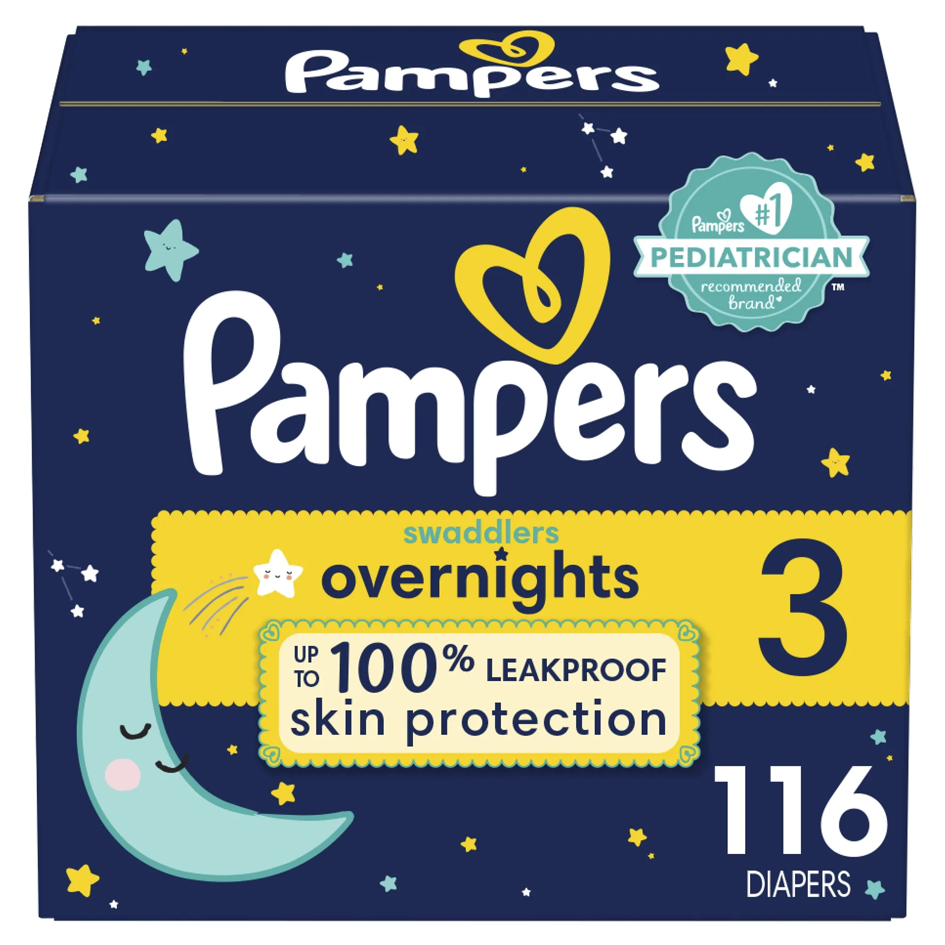 Pampers Swaddlers Overnight Diapers Size 6 | 72 Count (Select for More Options)