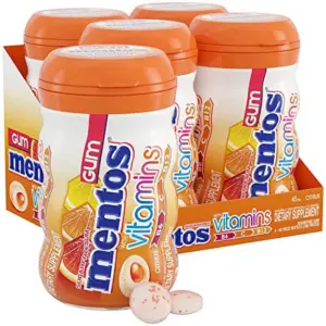 Mentos Gum with Vitamins | MFF30 Sugar Free Chewing Gum with Xylitol | Citrus Flavor | Vitamins B6 | B12 & C | Bottle of 45 (Bulk Pack of 4)