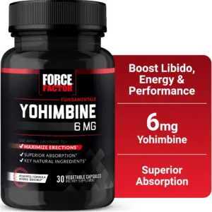 Force Factor Yohimbine Supplement | 6mg Yohimbine Bark Extract to Support Libido | Drive | Performance | Energy and Mood | Superior Absorption | 30 Capsules