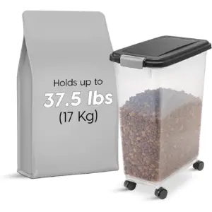 IRIS USA 37.5 Lbs / 47 Qt WeatherPro Airtight Pet Food Storage Container with Attachable Casters | For Dog Cat Bird & Other Pet Food Storage Bin | Keep Fresh | Translucent Body | Easy Mobility | Black | 21.88 Inch | Gray | 1