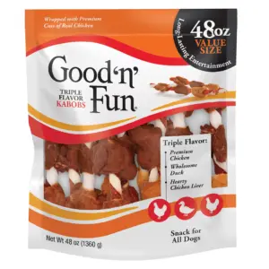 Good 'n' Fun Triple Flavor Kabobs | Rawhide Chews for All Dogs | 48 Ounce | 1