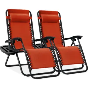 Best Choice Products Set of 2 Zero Gravity Lounge Chair Recliners for Patio | Pool w/ Cup Holder Tray | Burnt Orange