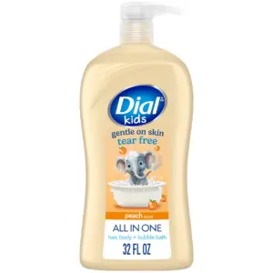 Dial Kids 3-Inch-1 Body+Hair+Bubble Bath | Peach | 32 fl Ounce
