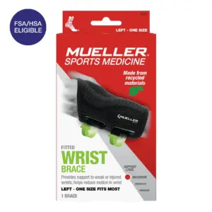 Mueller Green Fitted Wrist Brace | Left Hand | Unisex | One Size Fits Most | Black