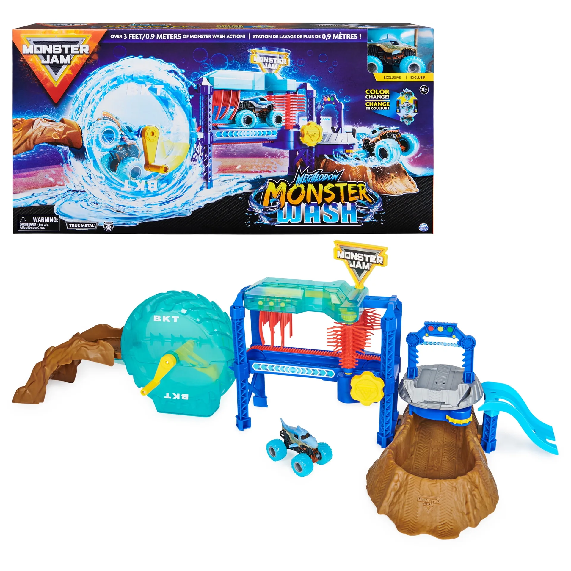 Monster Jam | Megalodon Monster Wash Playset with Color-Changing 1:64 Vehicle | for Ages 3 & up
