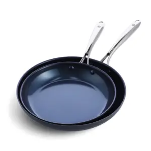 Blue Diamond Hard Anodized Toxin-Free Ceramic | Metal Utensil Safe Frying Pan Set | 10 & 12