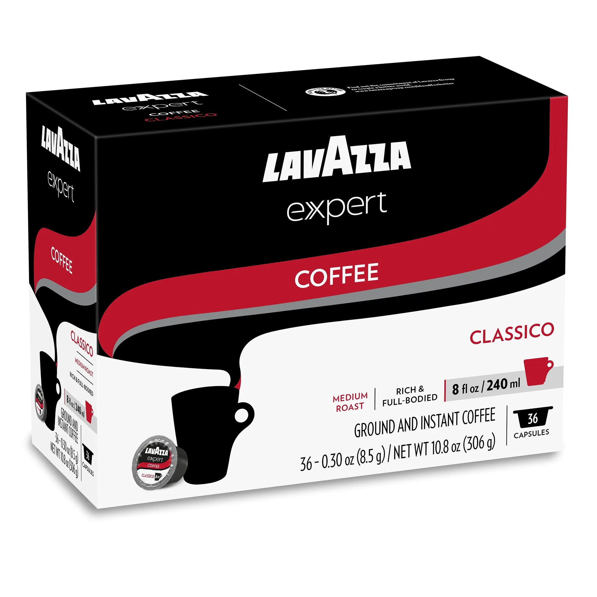 Lavazza Expert Classico Coffee Capsules | Medium Roast | Arabica & Robusta Blend | Compatible with Lavazza Classy Plus Machine (36 Capsules)