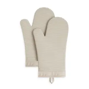 KitchenAid Ribbed Soft Silicone Oven Mitt 2-Pack Set | Milkshake Tan | 7.5x13