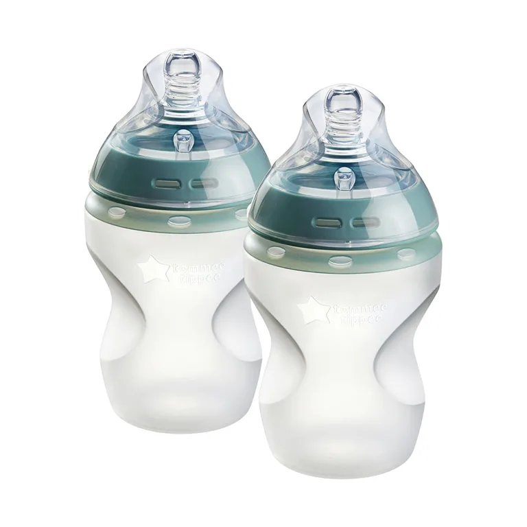 Tommee Tippee Natural Start Silicone Baby Bottles | 0 Months Plus | Pack of 2 | 9oz Baby Bottles | Slow Flow Breast-like Nipple for Natural Latch | Anti-Colic Valve