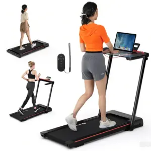 Goplus 3-Inch-1 Foldable Treadmill with Removable Desk Workstation Remote Control Black