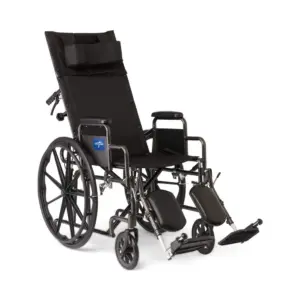 Medline Reclining Wheelchair | 20 | with Elevating Leg Rests | Durable Vinyl | 300 lb. Weight Limit | Reclines 90 to 140 Degrees | 20 Inch