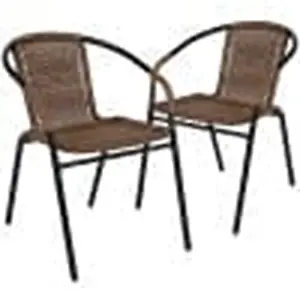 Flash Furniture Lila Indoor/Outdoor Stacking Rattan Patio Chairs | Set of 2 | Dark Brown | Medium Brown