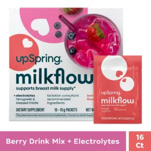 UpSpring Milkflow Fenugreek and Blessed Thistle Breastfeeding Drink Mix with Electrolytes | Berry | 16 Count
