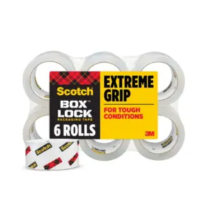 Scotch Box Lock Shipping Packaging Tape | 3 Core | Clear | 1.88 Inch x 54.6 yds | 6 Rolls