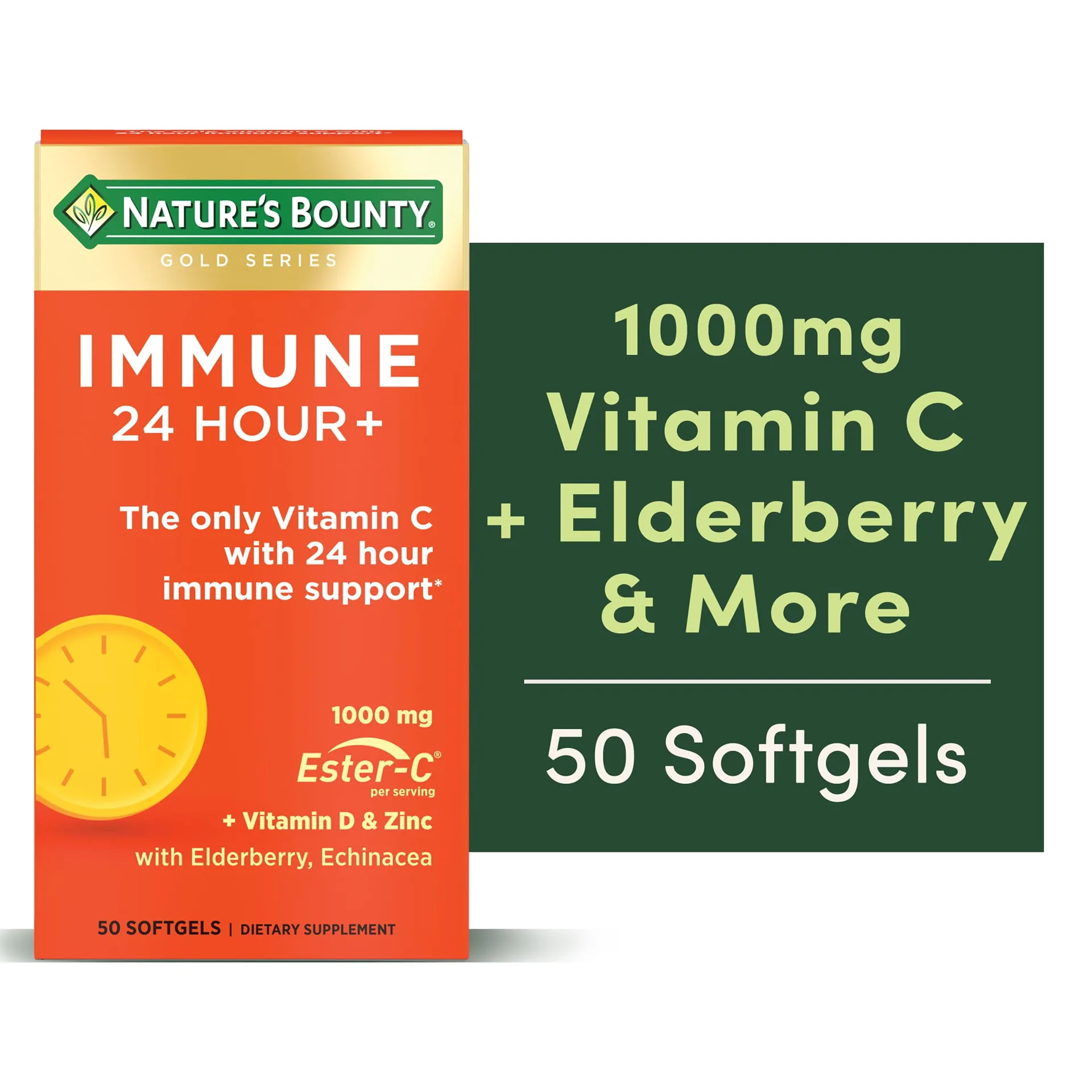 Nature's Bounty Immune 24 Hour Vitamin C | D3 and Zinc for Immune Support | 1000 mg Softgels | 50 Count | 1