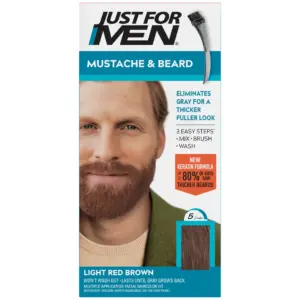 Just For Men Mustache and Beard | Beard Dye for Men with Brush Included for Easy Application | With Keratin Biotin Aloe and Coconut Oil for Healthy Facial Hair | Light Red Brown | M-27 Pack of 1