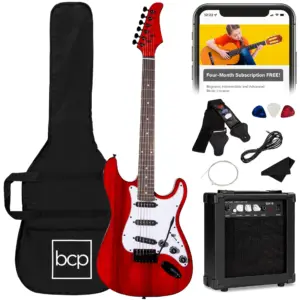 Best Choice Products 39in Full Size Beginner Electric Guitar Kit with Case | Strap | Amp | Whammy Bar | Cherry Red