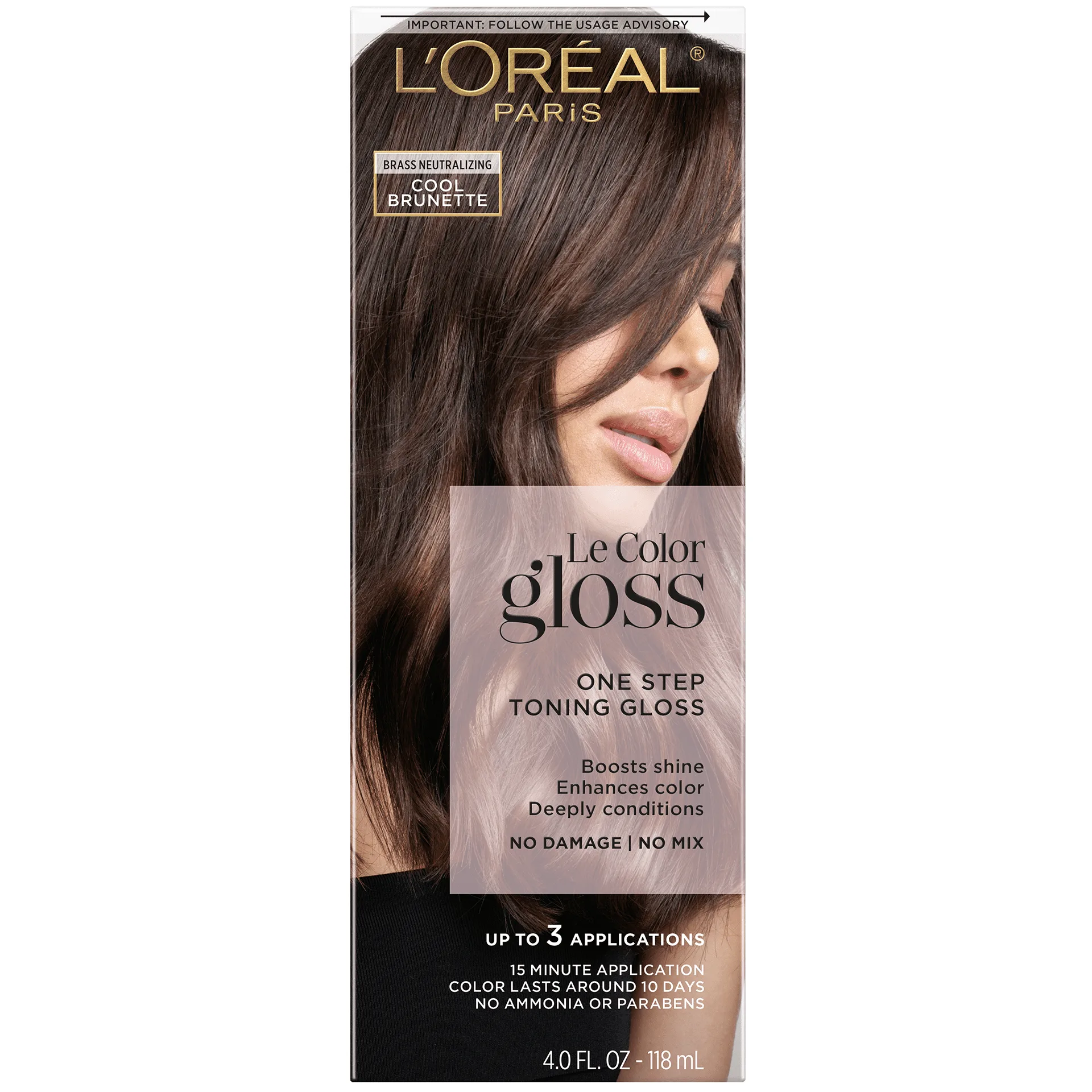 L'Oreal Paris Le Color Gloss One Step Toning Gloss Hair Color | 3 Cool Brunette | 4 fl Ounce | 1