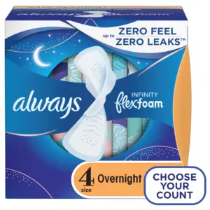 Always Infinity FlexFoam Overnight Pads with Wings Unscented Size 4 (64 Count) (Premium Edition)