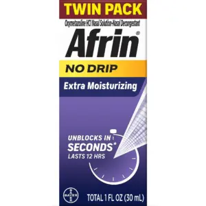 Afrin No Drip Extra Moisturizing Nasal Spray,12 Hour Congestion Relief | 15 Milliliters | 2 Count