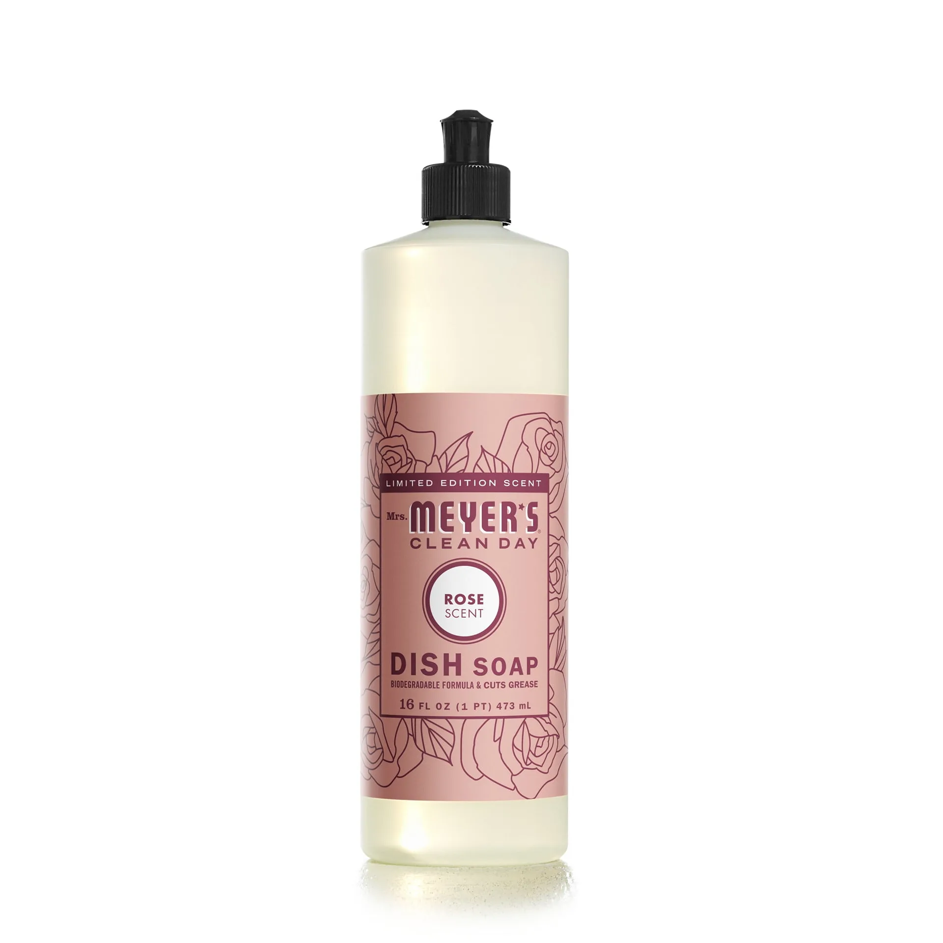 Mrs. Meyer's Clean Day Liquid Dish Soap | Rose Scent | 16 Ounce Bottle | 1