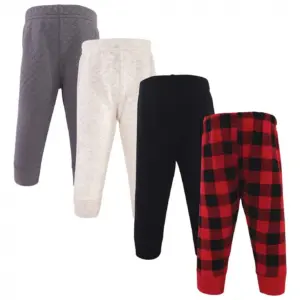 Hudson Baby Infant & Toddler Boy Quilted Jogger Pants 4pk | Buffalo Plaid | 3-6 Months