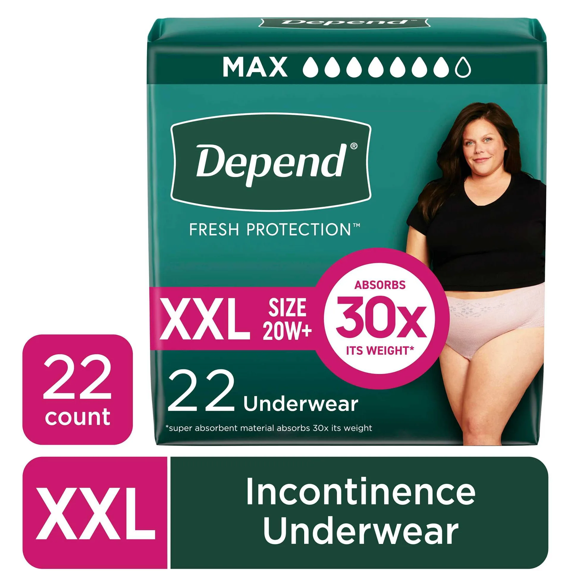 Depend Fresh Protection Adult Incontinence and Postpartum Bladder Leak Underwear for Women | Disposable | Maximum | Extra-Extra-Large | Blush | 22 Count | Packaging May Vary