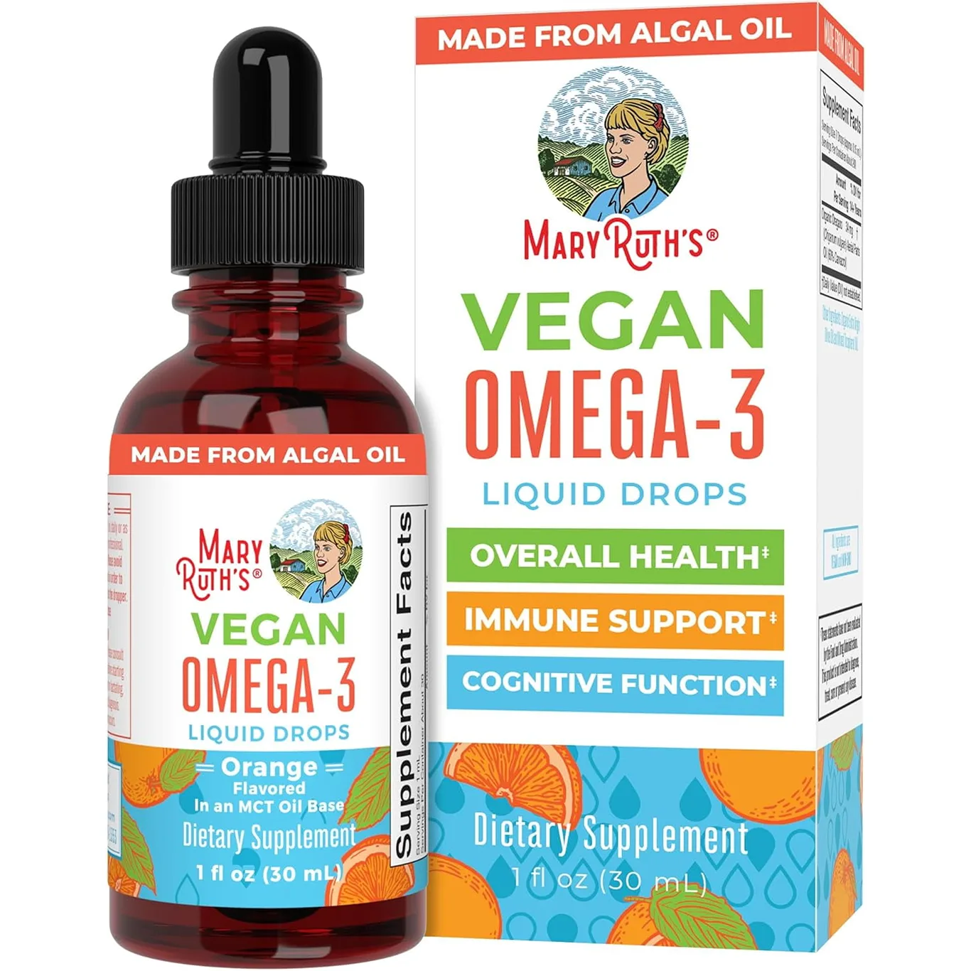 MaryRuth's Vegan Omega-3 DHA Liquid Drops | Orange | 1 Ounce