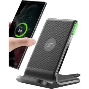 INIU Wireless Charger | 15W Fast Charging Station with Adaptive Light for iPhone & Samsung | Black