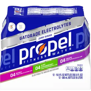 Propel Electrolyte Drinking Water | 3 Flavor Variety Pack | 16.9 fl Ounce 12 Count Bottles | Single | Berry | Kiwi Strawberry and Grape