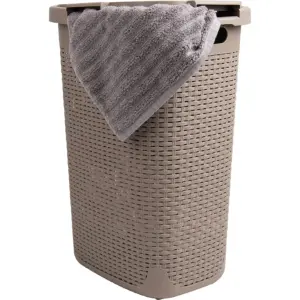 Mind Reader 60L Slim Laundry Hamper Clothes Basket | Lid | Plastic | 17.65L x 13.75W x 24.15H | Tan | 1