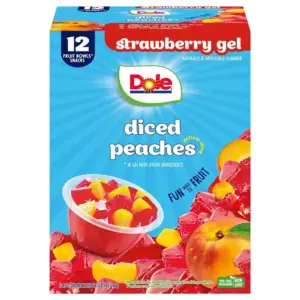 Dole Fruit Bowls Diced Peaches Inch Strawberry Gel | 4.3 Ounce Cups (12 Pack) | Single