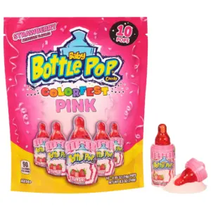 Baby Bottle Pop Colorfest OIF8Individually Wrapped Pink Strawberry Party Pack | 10 Strawberry Lollipops w/ Powdered Sugar Dip | Bulk Candy For Party Favors | Birthdays | and Gender Reveal Parties