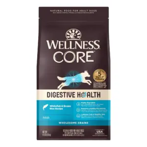 Wellness CORE Digestive Health Dry Dog Food | Wholesome Grains | Natural | High Quality Ingredients for Dogs with Sensitive Stomachs | Whitefish and Brown Rice Recipe | (4-Pound Bag)