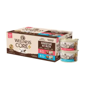 Wellness CORE+ Digestive Health Pate Adult Wet Cat Food | Natural | Protein-Rich | Grain Free | 3 Ounce | 12 Pack (Salmon and Whitefish Variety Pack)
