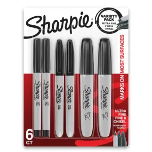 Sharpie Permanent Markers | Multi-Tip Pack | Fine/Ultra Fine/Chisel Tip | Black | 6 Count