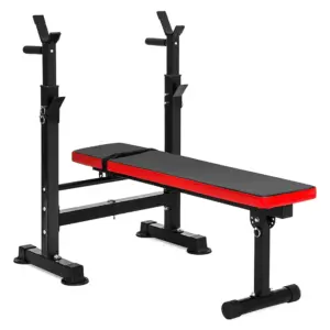 BalanceFrom LX400 Adjustable Olympic Workout Bench with Squat Rack | Bench and Rack Only | Black | Red