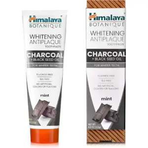 Himalaya Botanique Whitening Antiplaque Toothpaste | Mint Flavor with Charcoal and Black Seed Oil | 4 Ounce