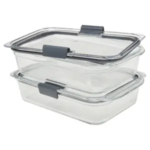 Rubbermaid Brilliance Glass Food Storage Containers | 8-Cup Food Containers with Lids | 2-Pack