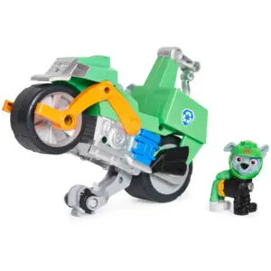 PAW Patrol | Moto Pups Rockys Deluxe Pull Back Motorcycle Vehicle with Wheelie Feature & Toy Figure