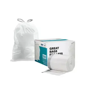 Plasticplace Custom Fit Trash Bags | Compatible with simplehuman Code L (200 Count) White Drawstring Garbage Liners 4.8 Gallon / 18 Liters | 16.75 x 24.5