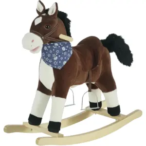 GFNXYI Plush Ride-On Rocking Horse Toy | Realistic Sound Effects and Soft Fabric for Kids Ages 3-6 Years (Brown Cowboy Rocker | 29L x 18W x 24H)