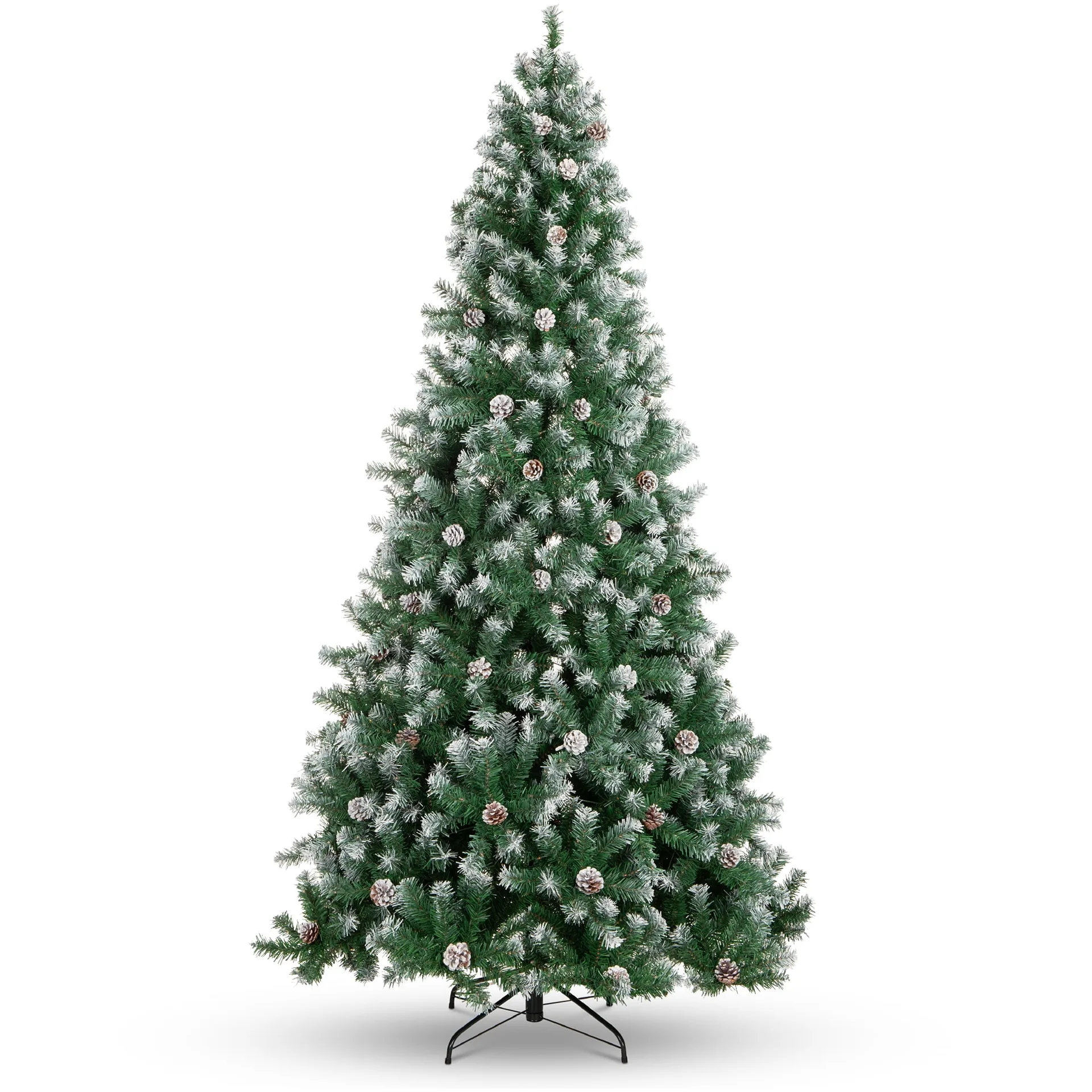 Best Choice Products 9ft Pre-Decorated Holiday Christmas Pine Tree w/ 2,028 Branch Tips | Partially Flocked | Metal Base | 9'