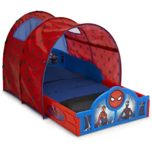Marvel Spider-Man Sleep & Play Toddler Bed with Tent & Built-Inch Guardrails by Delta Children