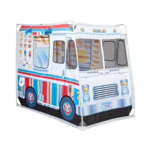 Melissa and Doug Fabric Double-Sided Food Truck Play Tent | Ice Cream And BBQ | Blue | red | white